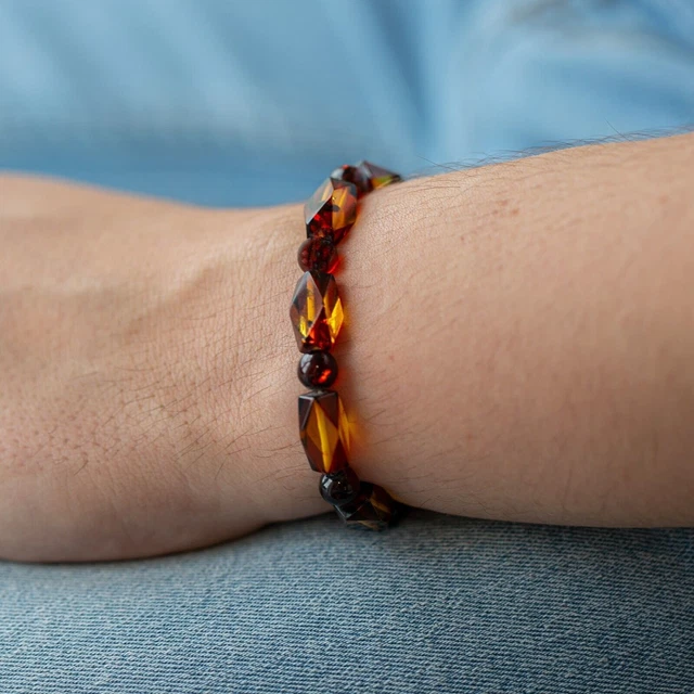 Bracelet en Ambre pour Homme Perles Cylindriques en Ambre de la Baltique...