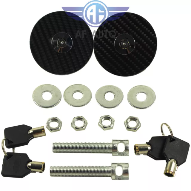 Universal New Racing Carbon Fiber Mount Bonnet Hood Latch Pin Key Locking Kit