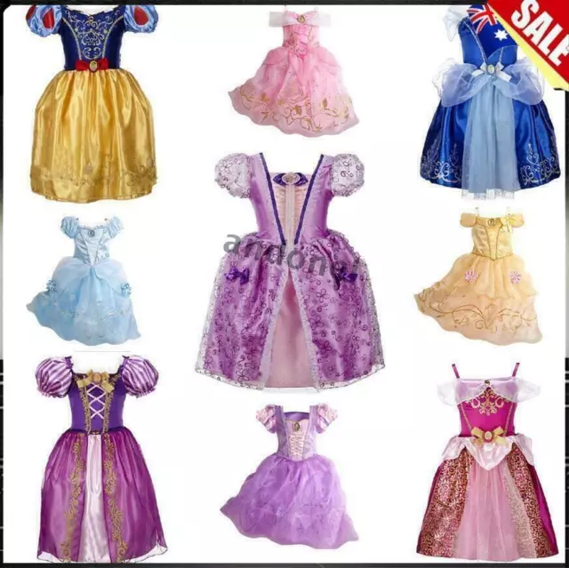 Disney Princess Belle Cinderella Dress Up Girls Kids Party Fancy Costume Cosplay