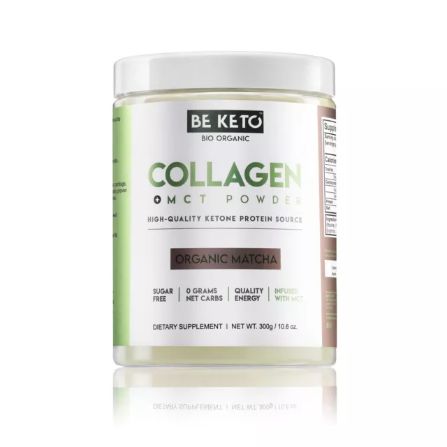 BeKeto Keto Collagene avec huile MCT, Matcha biologique - 300 g