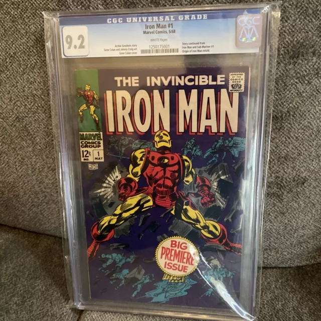 Iron Man  #1 Origin Retold Marvel 1968 1st Solo Issue CGC 9.2 White Pages.
