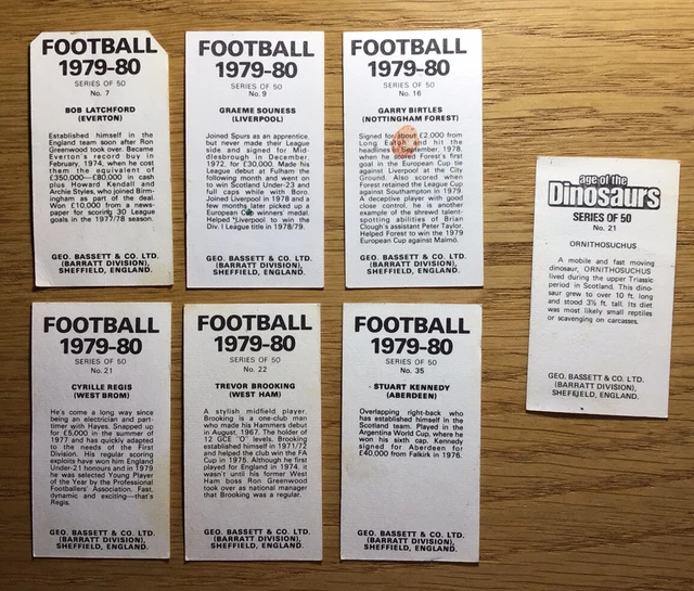 VINTAGE GEO BASSETT  CARDS FOOTBALL ( 1979-80 ) & DINOSAUR - x6 CARDS