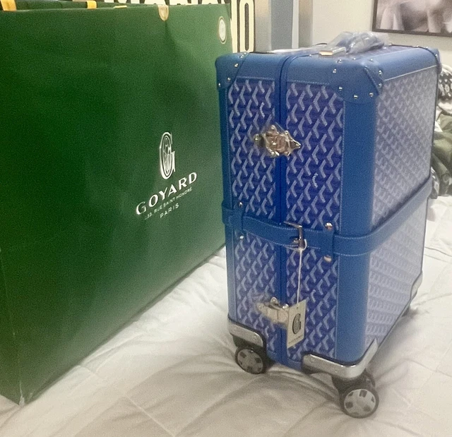 Goyard Blue Goyardine Coated Canvas Striped and Leather Bourget PM Trolley