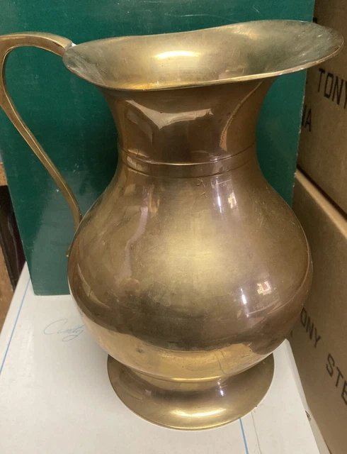 Vintage Solid Brass Pitcher  9” Tall