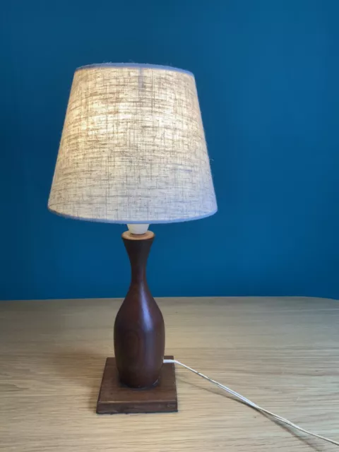 Vintage 1970'S Mid Century Turned Wood Baluster Table Desk Lamp Base Teak Oak