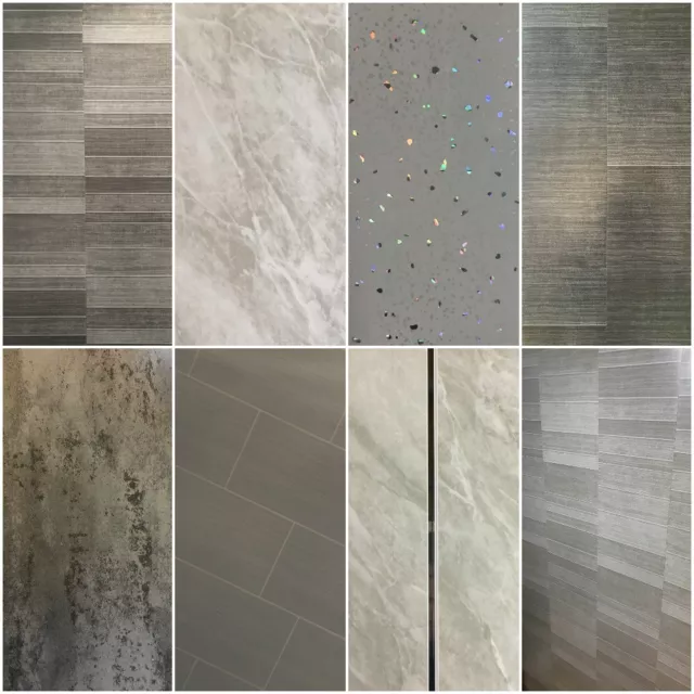 Grey Panels, Tile Effect Cladding, Sparkle Bathroom Shower Wall Panels PVC