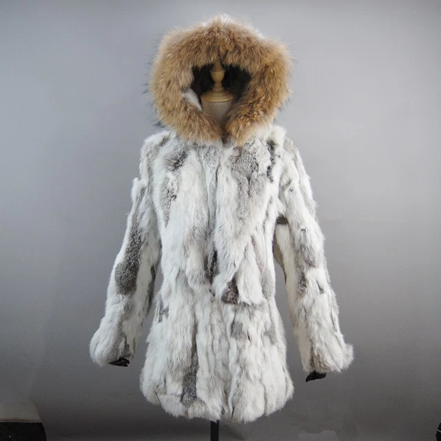 Moda Donna Cappotto Vera Pelliccia Lunga Inverno Spessa Giacca Calda Cappuccio Abbigliamento Casual