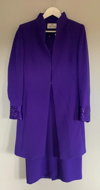 Abito e giacca Presen Viola Shift UK 10 Madre della Sposa Matrimonio Inverno
