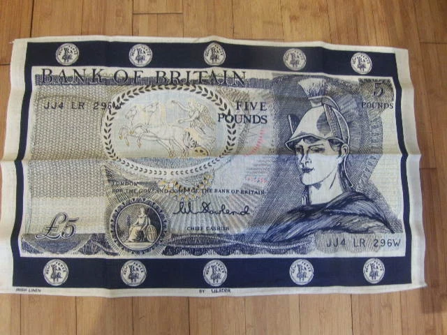 Tea Towel designed as £5 note c1971