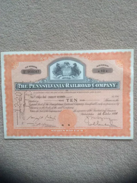 Pennsylvania Railroad Co 1956 10 Shares