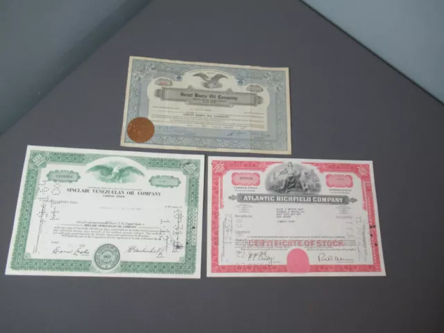 3 Different Oil Company Common Stock Certificates - 1927, 1964 & 1968 - 7 41