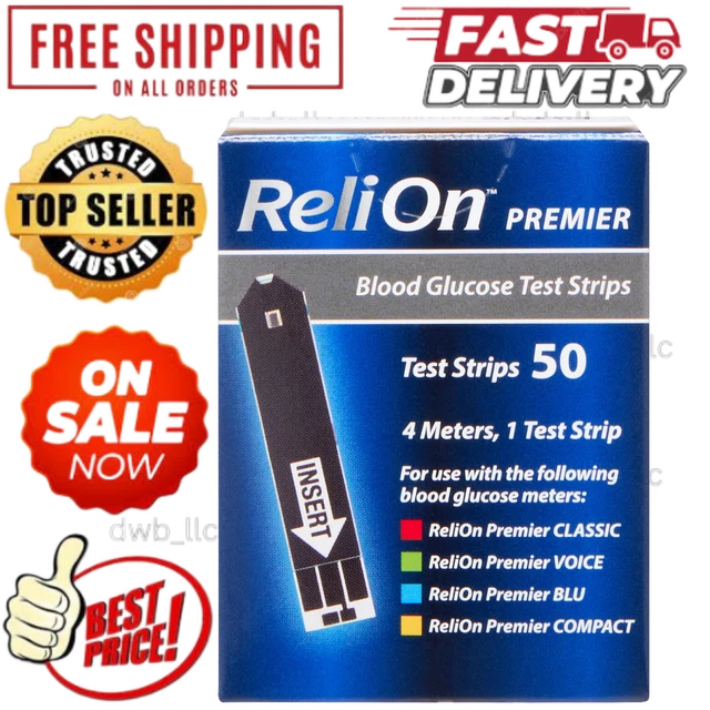 RELION PREMIER BLOOD Glucose Test Strips, 50 Count Do not reuse test