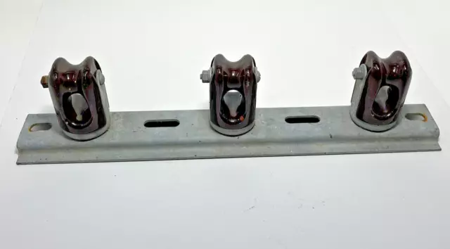 3 Vintage Electrical Insulators on Metal Mount Porcelain Ceramic Brown