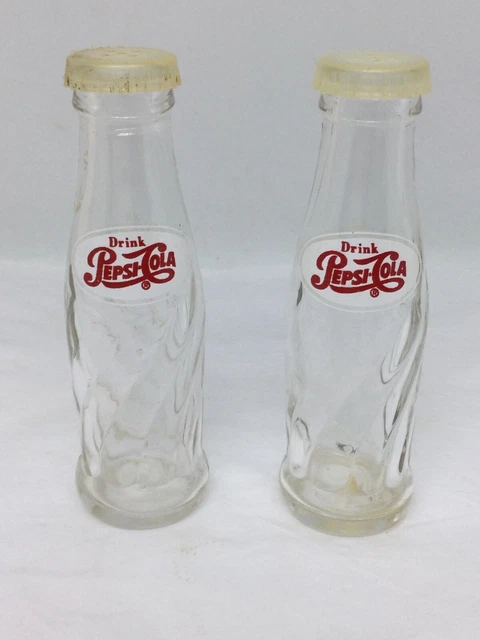 Vintage BROCKWAY 4.5" Pepsi Cola Salt & Pepper Shaker Swirled Glass Soda Bottle