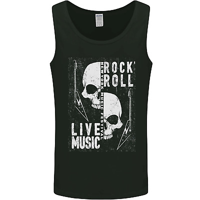 Rock n Roll Live Music Skull Guitar Mens Vest Tank Top