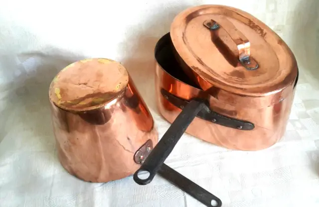 Ancienne Daubière et Casserole Cuivre, Antique French copper Sauce pan  19ème