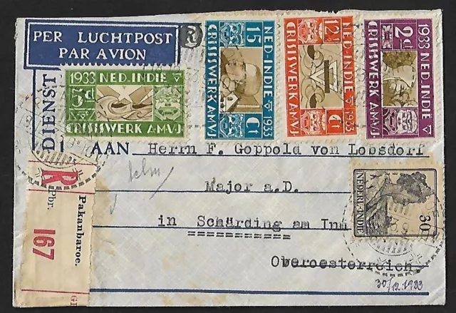 Netherlands Indies Pakanbareo To Austria Air Mail Registered Cover 1933