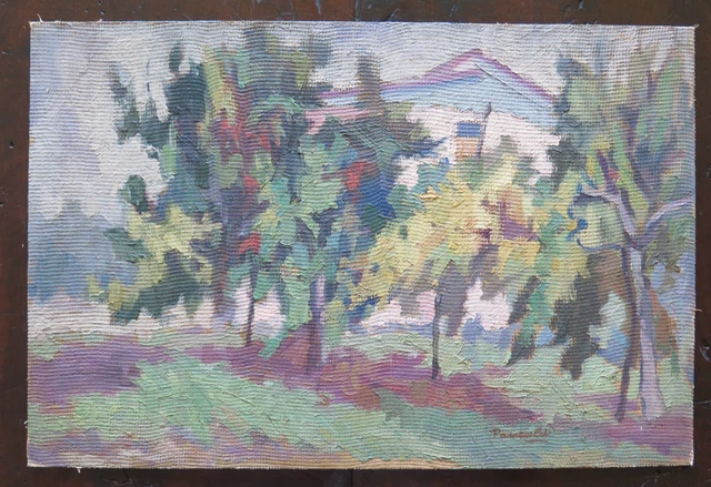 Peinture Ancienne Encadrée - Huile Sur Carton Représentant Un Paysage - Décoration Vintage
