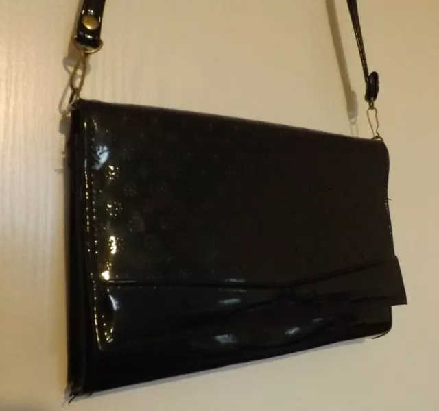 Borsa a mano nera brevettata piccola borsa vintage con tracolla anni '90 Y2K