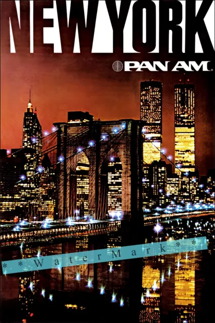 New York City 1975 Pan Am Airline Vintage Poster Print Retro Air Travel Art