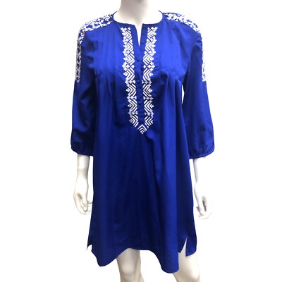 KAS New York Royal Blue Embroidered Boho Shift Dress Size XS New