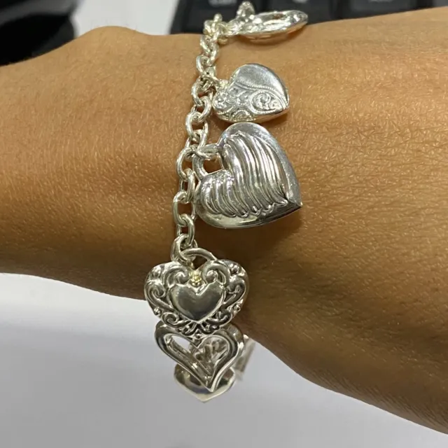 QVC Sterling Polished Heart Design Charm Bracelet Pre-owned Jewelry