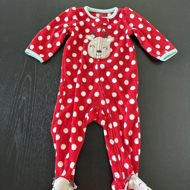 Carters Baby Girl Christmas Fleece Footed Sleeper -Size 9 mo -Reindeer