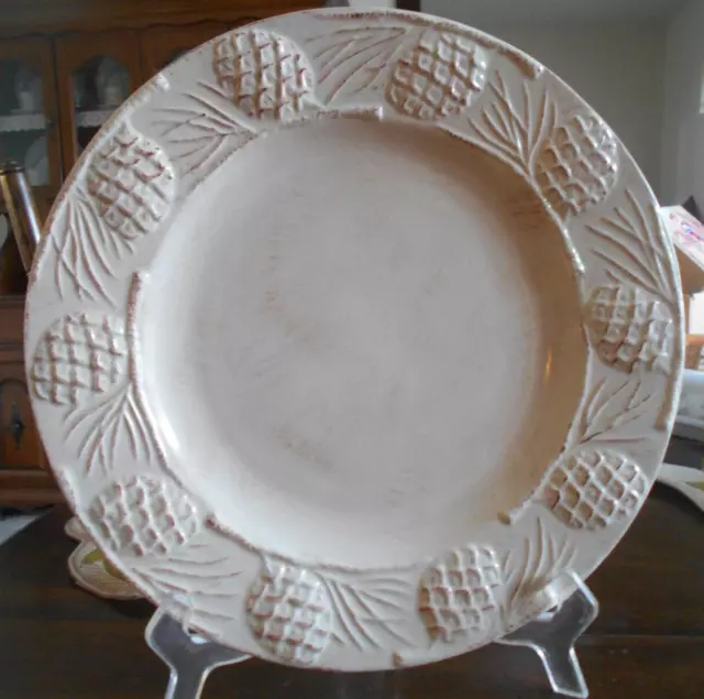 Pine Cone Dinner Plate 11" Northwoods Collection Stoneware Embossed Ivory !