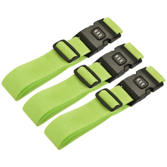 3 Pcs Luggage Straps 2m Adjustable Suitcase Belts with Combination Lock Green