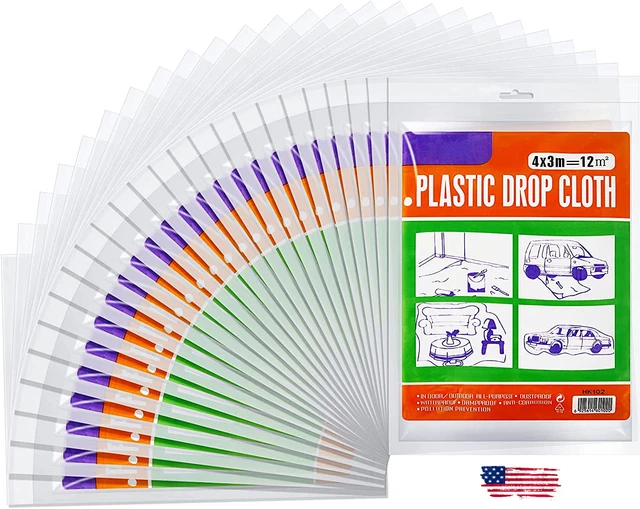 25pcs Painters Plastic Drop Cloths Sheet 9.8x13.1 Ft Disposable Plastic Sheeting