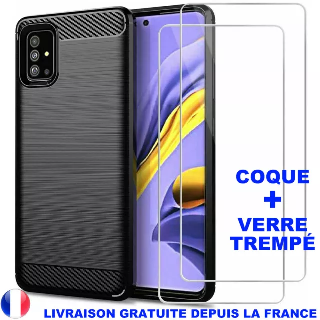 COQUE pour Samsung S22/S21/S20/S10/NOTE10/A22/A71/J4/J6 CARBONE + VERRE TREMPE