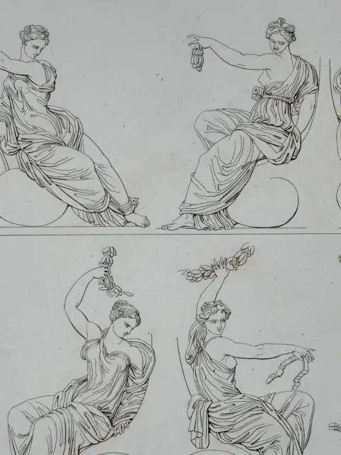 Gravure XIXème Antiquité curiosa Musée royale des Antiques Sculpture art antique