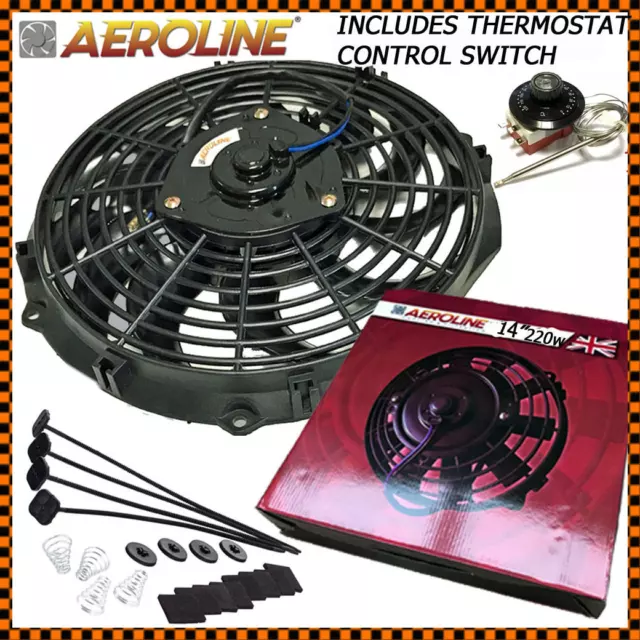 14" Aeroline High Power 220w Electric Radiator Cooling Fan + Thermostat Control