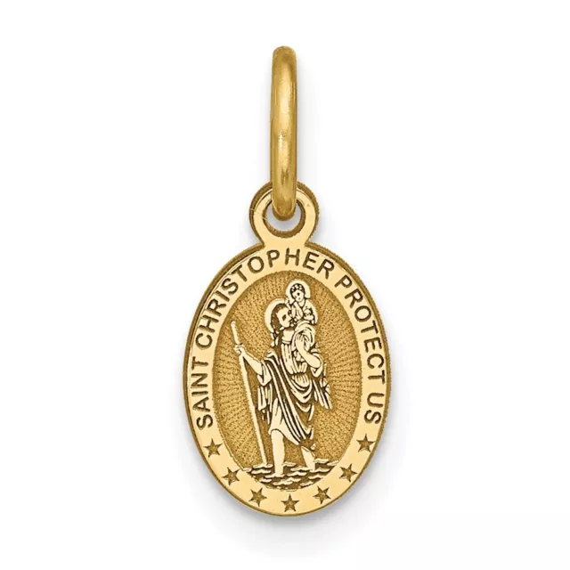 Real 10K Yellow Gold Solid Satin Polished St. Christopher Pendant