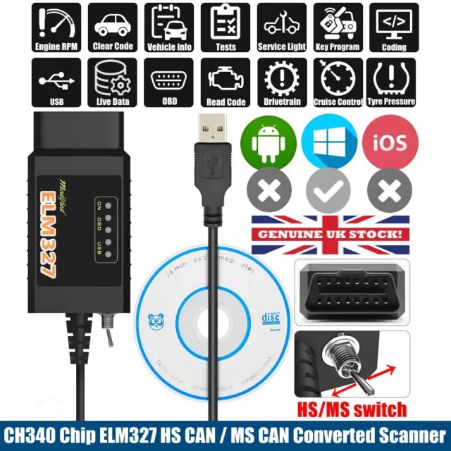 G6 For Ford FORScan OBD2 Code Reader ELM327 V1.5 USB Modified Scanner HS/MS CAN