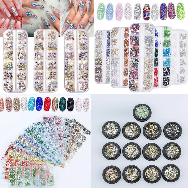 3D Nail Art AB Glass Rhinestone crystals Flat black stones #1-12#13