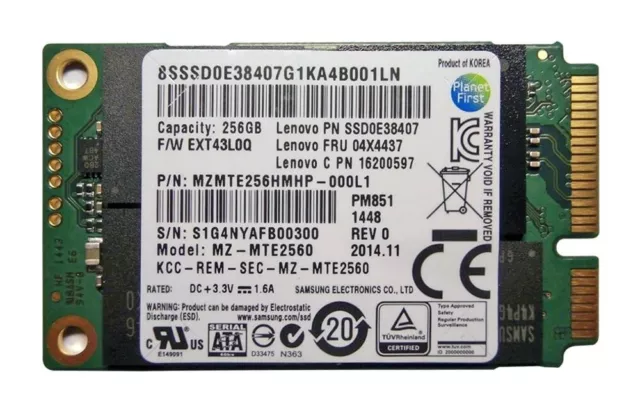 SAMSUNG 256GB Internal mSATA 1.8" SSD Drive PM851 MZ-MTE256D