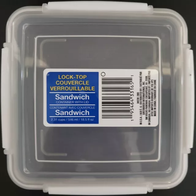 Lock-Top Reusable Sandwich Containers w Lids 4 Clips 2.3 Cups 1/Pk, Select Color