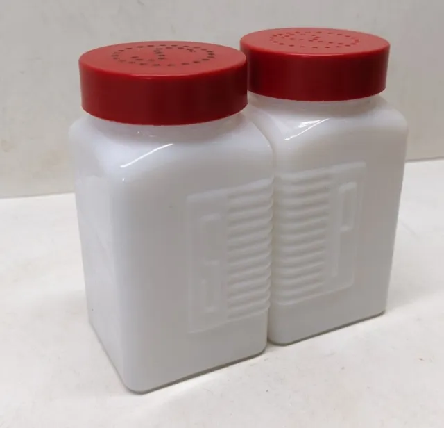McKee Embossed Art Deco Milk Glass Salt And Pepper Vintage