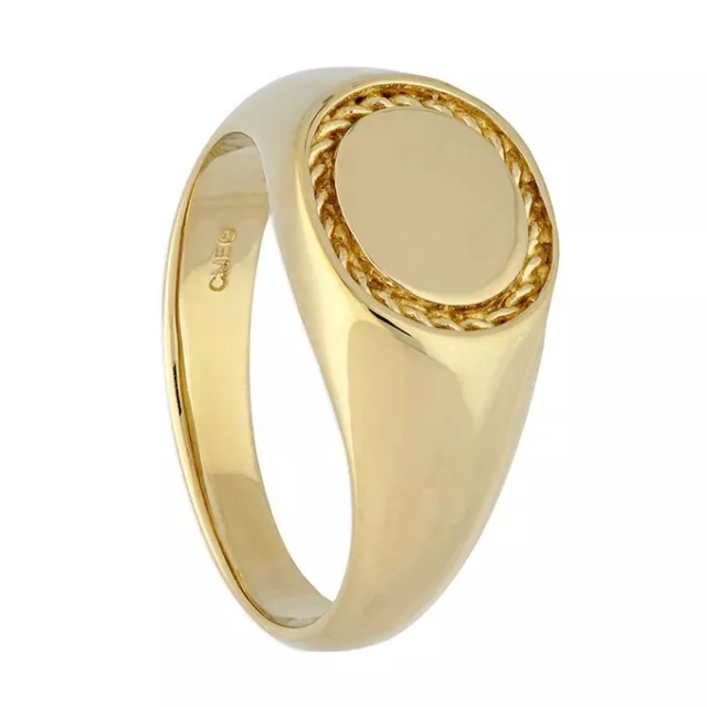 Anillo Oro Amarillo Chapado Cuerda Borde Liso Plano Ovalado Sello Plata de Ley