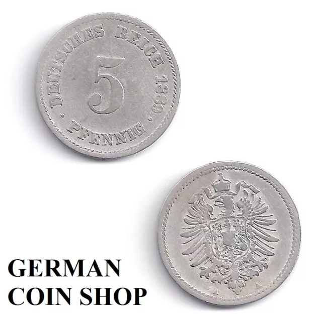 5 Pfennig 1874 1875 1876 1888 1889 A B C D E F G H J - bitte auswählen