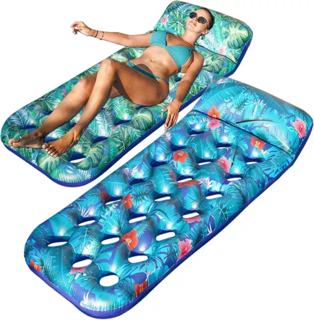 2PK Inflatable Swimming Pool Floats for Adults Lounger Raft Floaties w/ Headrest