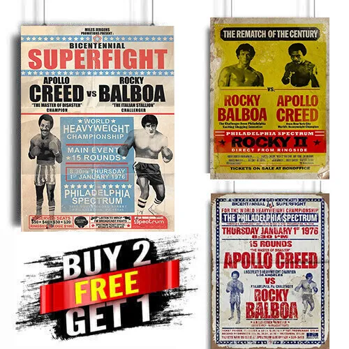 Rocky Balboa Vs Apollo Creed Plakat Bicentennial Superkampf Plakat Kult A4-A3