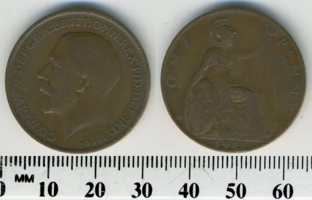 GREAT BRITAIN 1911 - 1 Penny  Large Bronze Coin - King George V - First issue #2