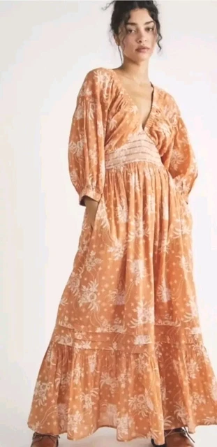 FREE PEOPLE 'GOLDEN Hour' Border Maxi Dress - MEDIUM - Multi Red Combo  RRP158 78.70 - PicClick UK