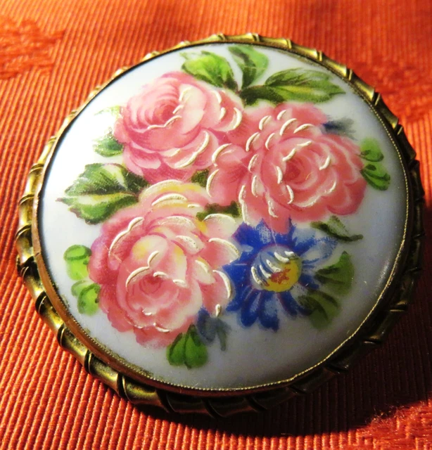 Broche Vintage Argent Et Ambre - 3 Roses Anciennes - Occasion Très Bon état