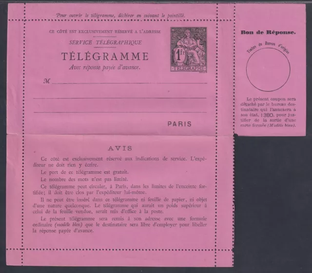 52186) Frankreich Rohrpost Kartenbrief mit Coupon 1885 Mi.-Nr. RK 9 ungebraucht