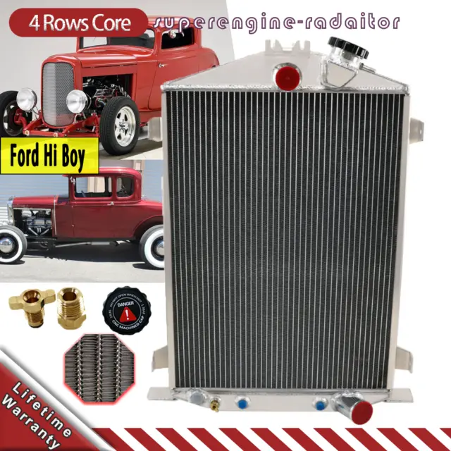 Aluminum Radiator 4 Rows For 1932 Ford Hi Boy Street Rat Rod Chevy Motor Engine