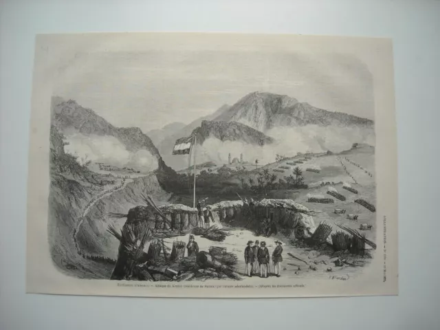 Gravure 1873. Expedition D’atschin. Attaque Du Kraton Par Armee Neerlandaise.