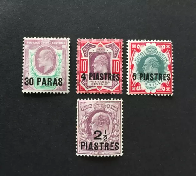 E BRITISH LEVANT KEVII 30pa + 4pi + 5pi + 2½pi OVERPRINTS ON GB (4) MM/MH